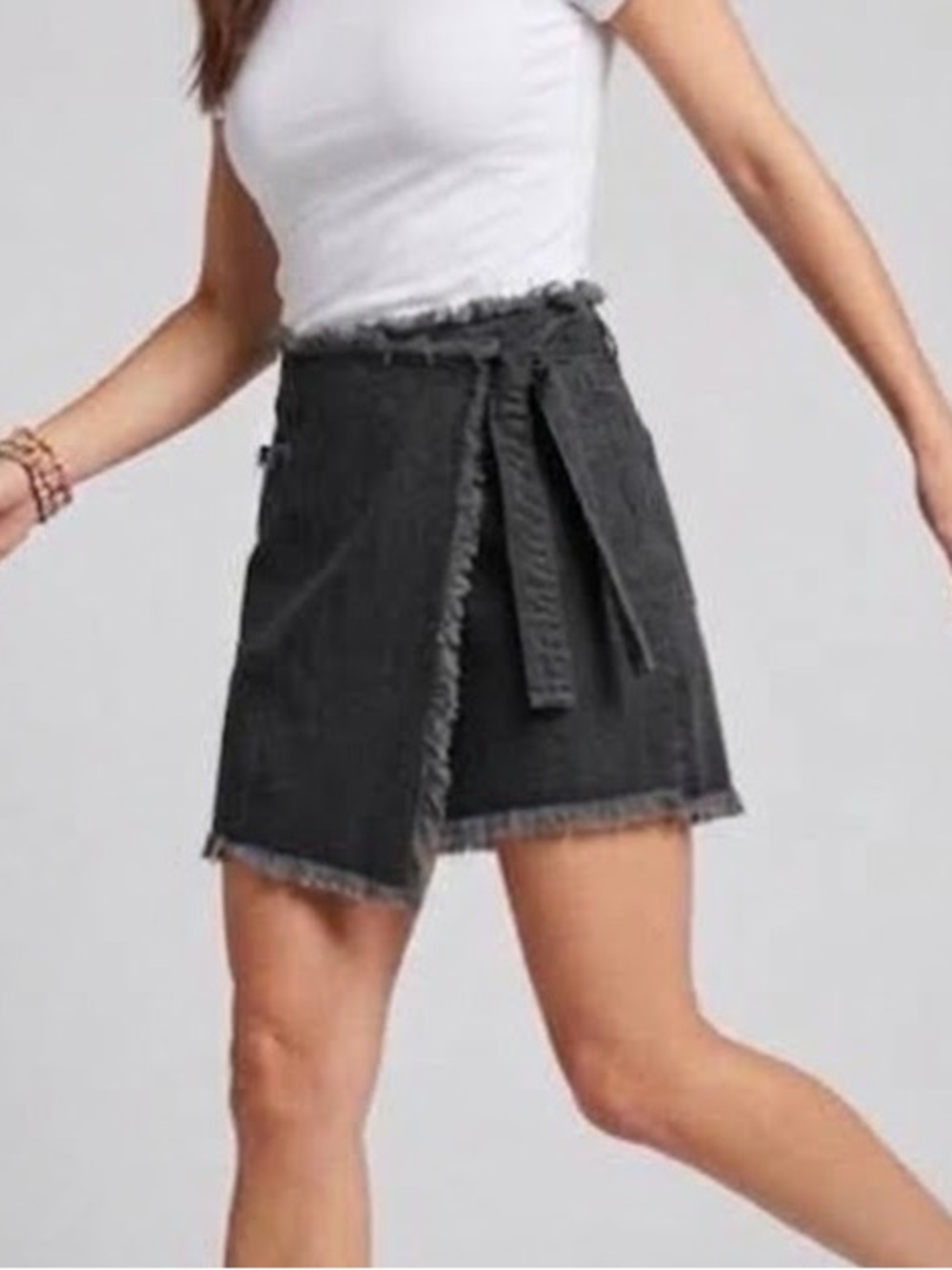 Urban Outfitters BDG Black Denim Frayed Asymmetrical Wrap Tie Skirt M